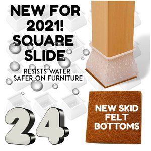 24 PCS VALUE PK SILICONE CHAIR LEG CAPS Feet Cover Pads SKID Floor Protectors